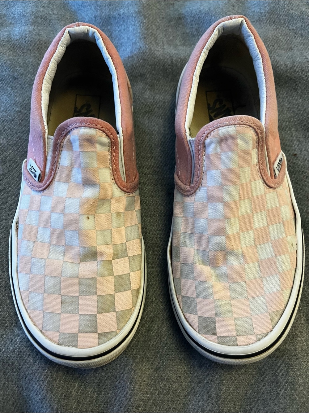 Vans Kids Slip-On Checkerboard Sneakers in Pink and White